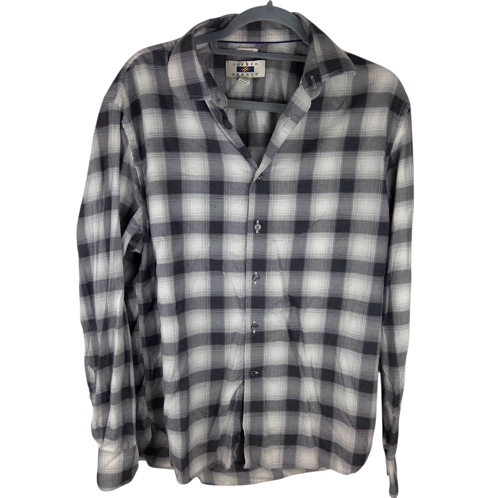 Joseph Abboud Gray and White Plaid Shirt